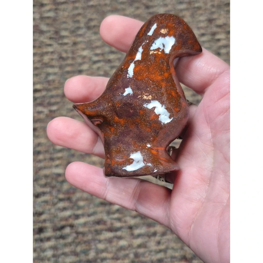 Vintage Studio Pottery Ceramic Bird Figurine‎ Brown Orange Speckled Glaze Art - Picture 4 of 6